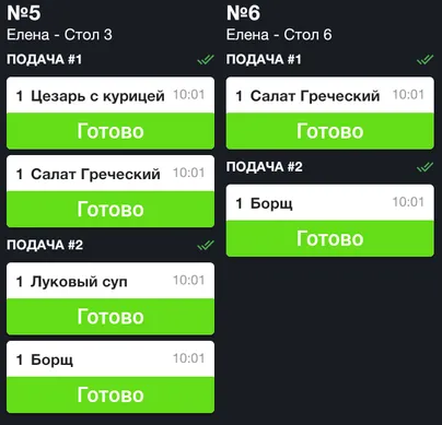 Очередность приготовления блюд в приложении 